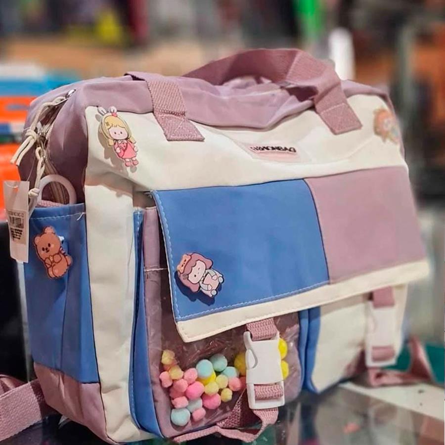 Bolso Mochila Infantil Interior Impermeable Con Pines y Peluche