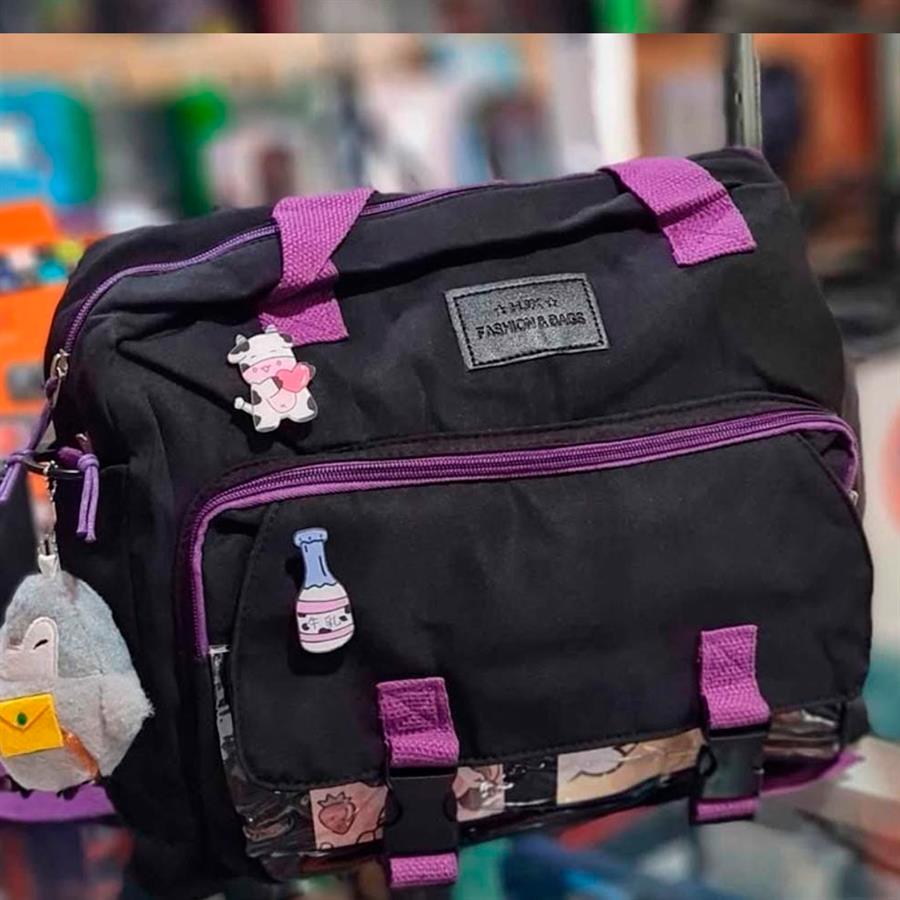Bolso Mochila Infantil Interior Impermeable Con Pines y Peluche